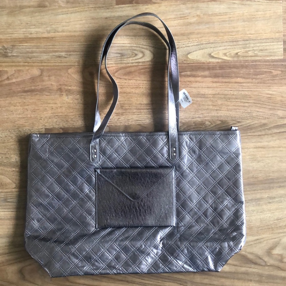 Bath & Body Works Silver Metallic Tote Bag NWT